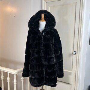 LAUNDRY • Women's Black Faux Fur Hooded Coat
